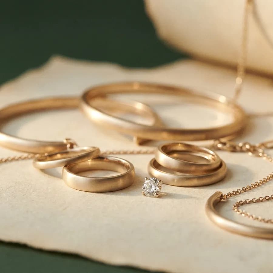 Feiner Goldschmuck mit einem losen Diamanten auf Pergament